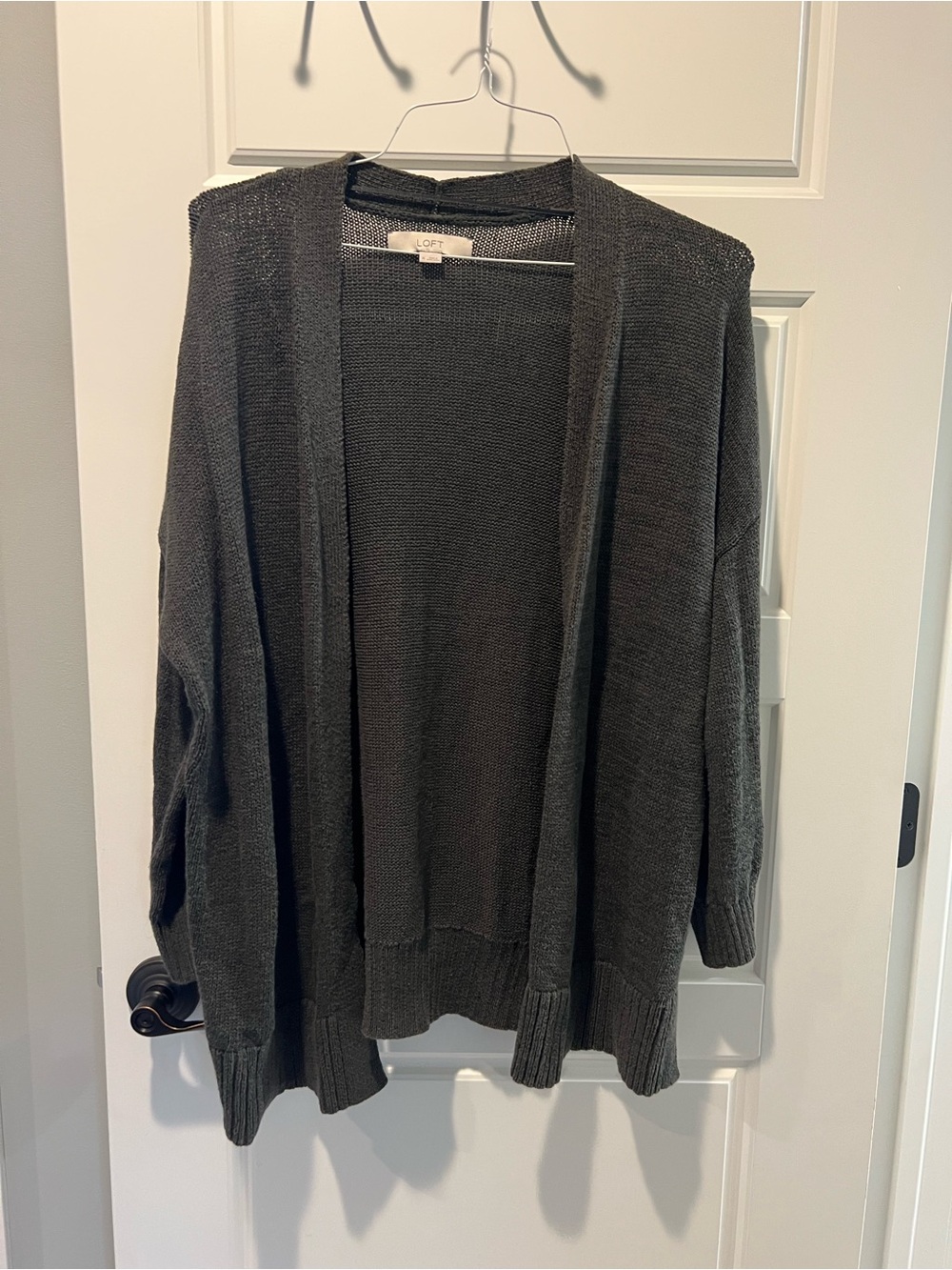 LOFT Charcoal Gray/green  Open-Front Knit Cardigan